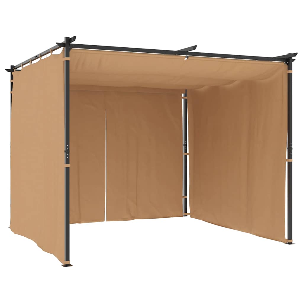Gazebo com cortinas 3x3 m aço cinzento-acastanhado