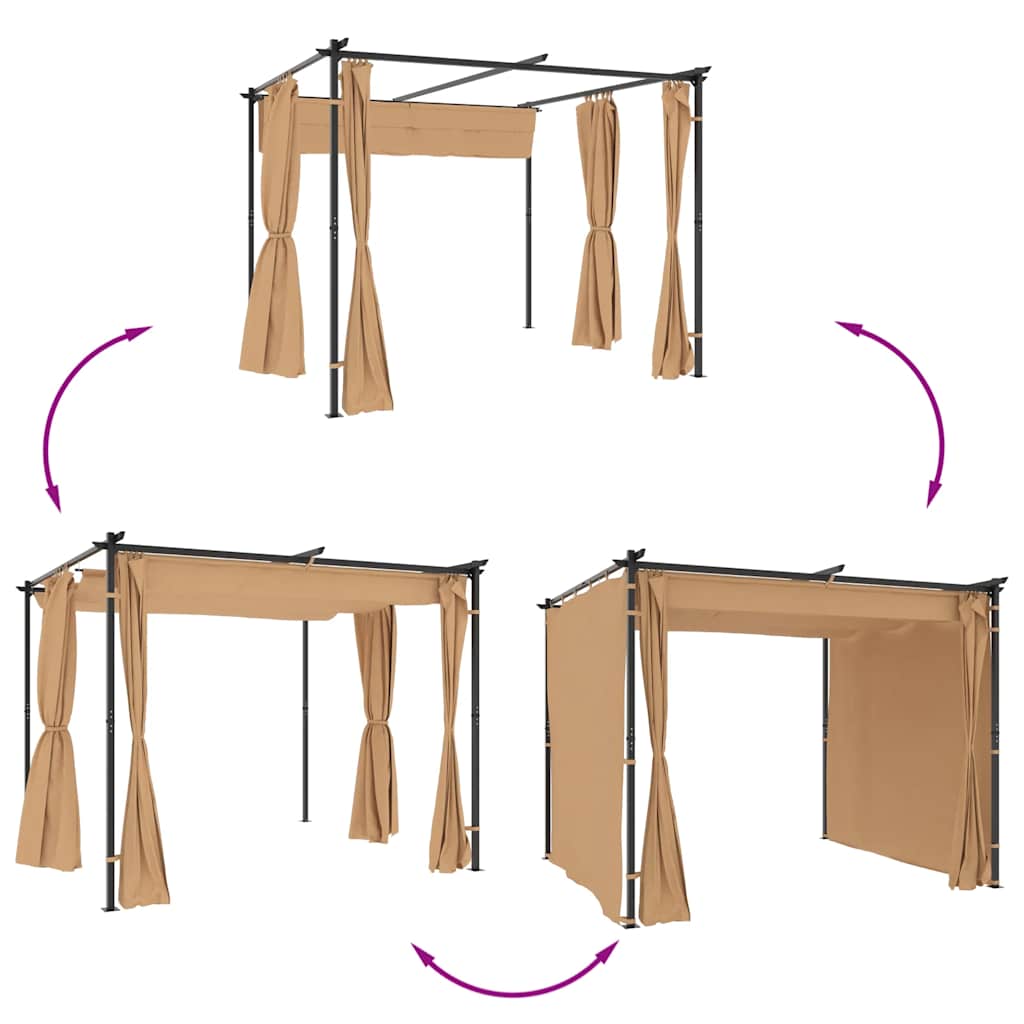 Gazebo com cortinas 3x3 m aço cinzento-acastanhado
