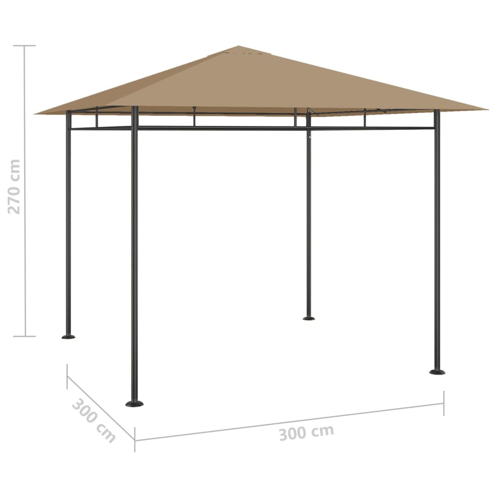 Gazebo 3x3x2,7 m 180 g/m² cinzento-acastanhado
