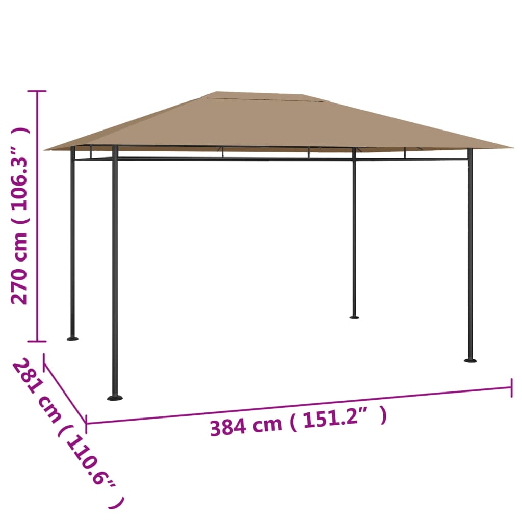 Gazebo 384x281x270 cm 180 g/m² cinzento-acastanhado