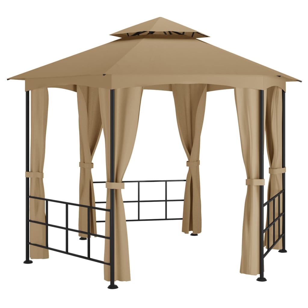 Gazebo com paredes laterais 3,1x2,7 m cinzento-acastanhado