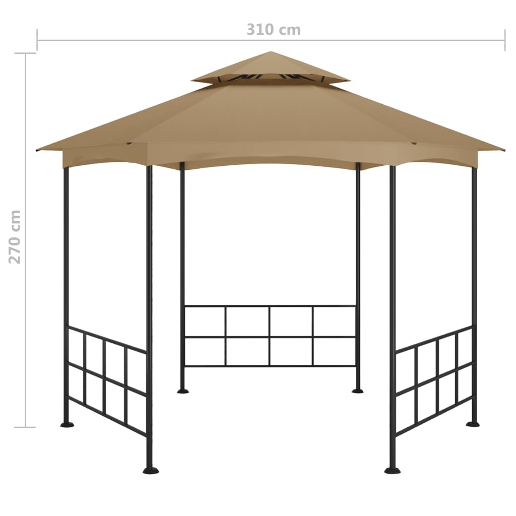 Gazebo com paredes laterais 3,1x2,7 m cinzento-acastanhado