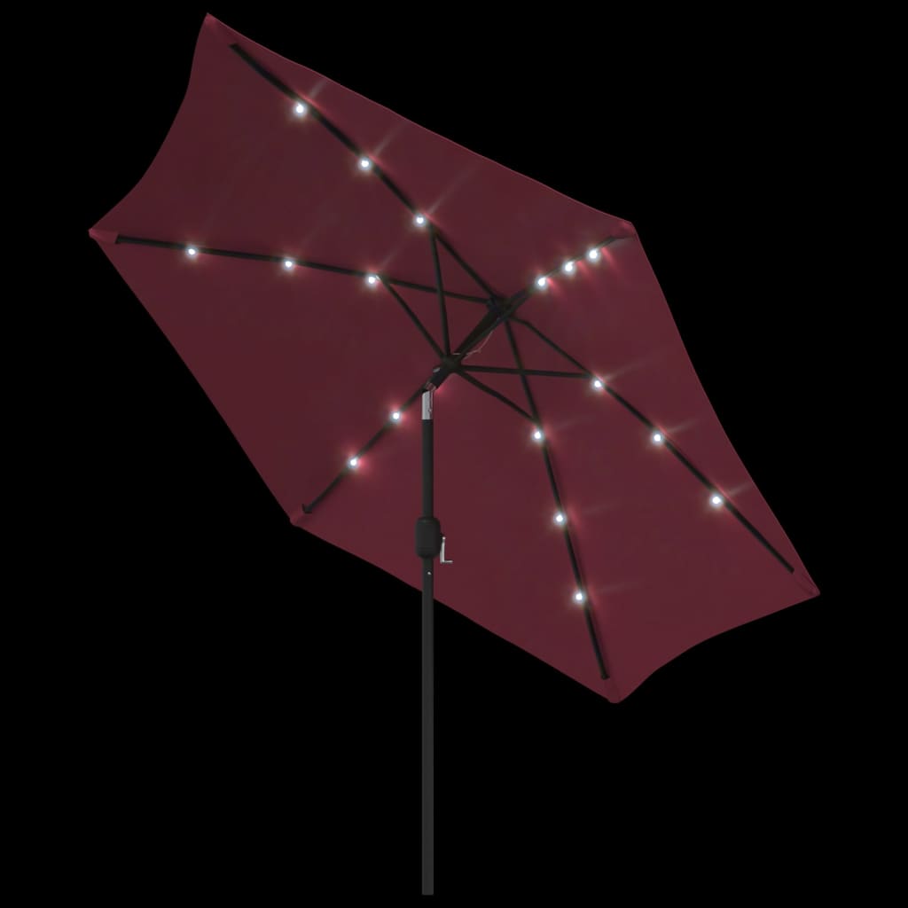 Guarda-sol de jardim c/ luzes LED e poste de aço 300 cm bordô