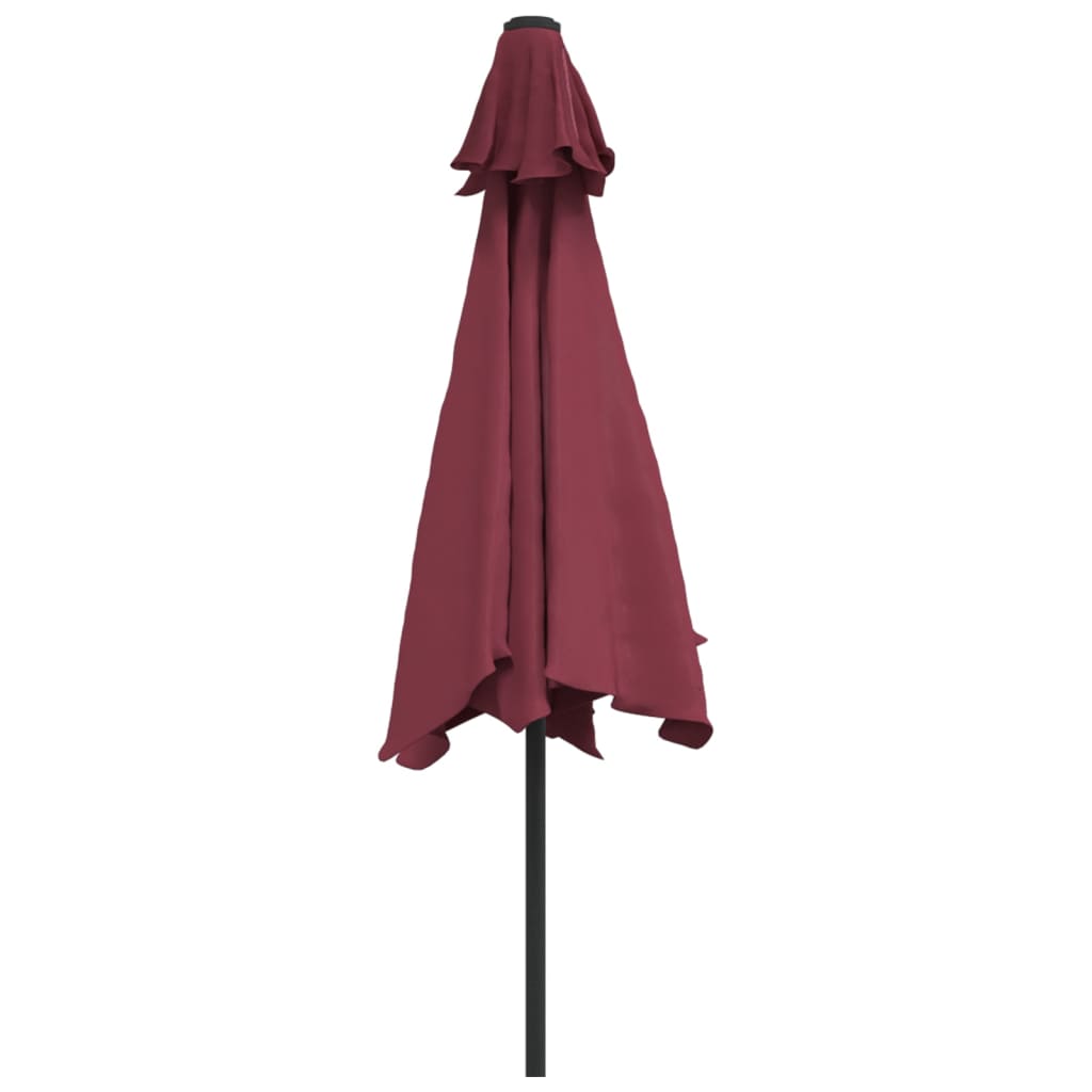 Guarda-sol de jardim c/ luzes LED e poste de aço 300 cm bordô