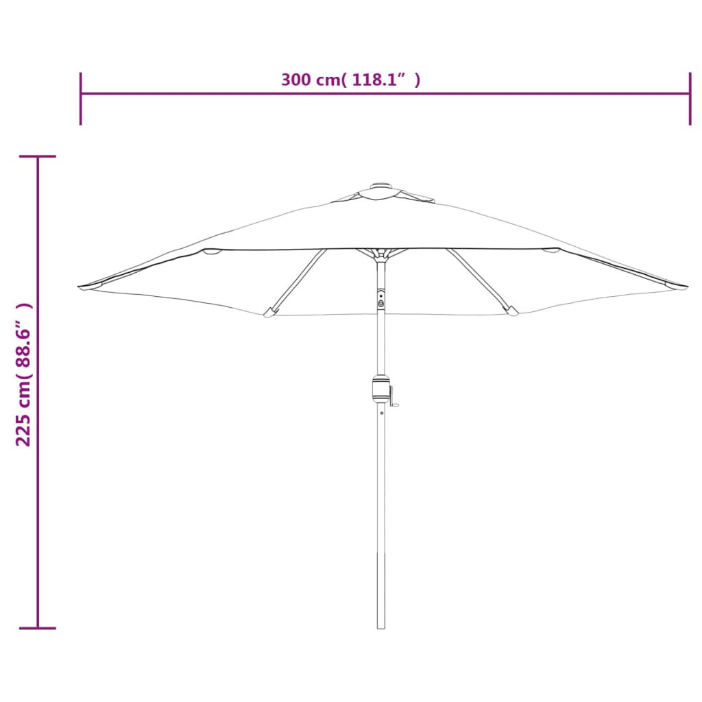 Guarda-sol de jardim c/ luzes LED e poste de aço 300 cm bordô