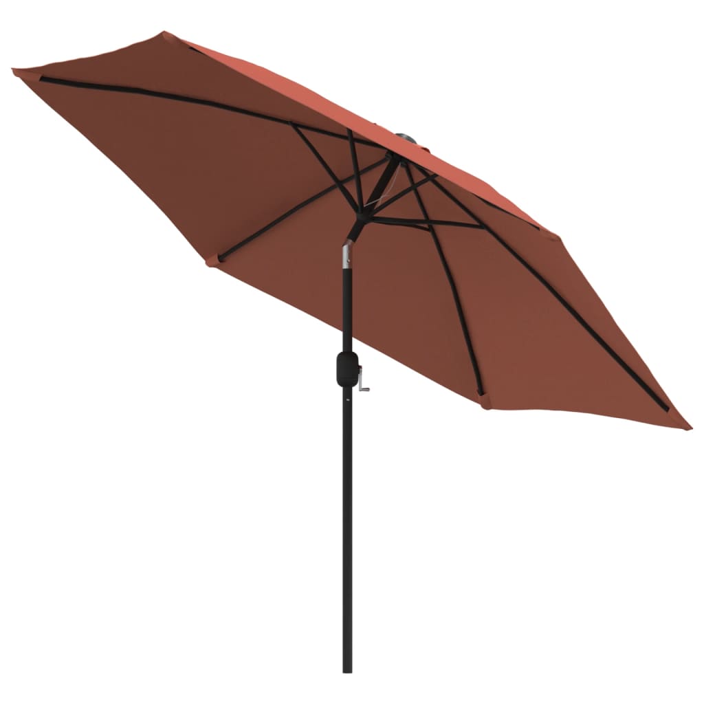 Guarda-sol de jardim c/ luzes LED e poste aço 300 cm terracota
