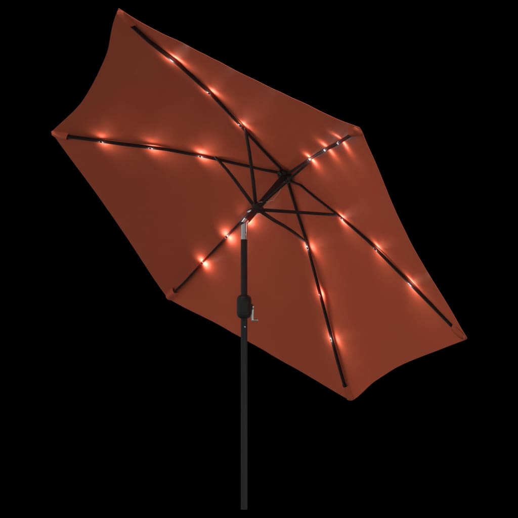 Guarda-sol de jardim c/ luzes LED e poste aço 300 cm terracota