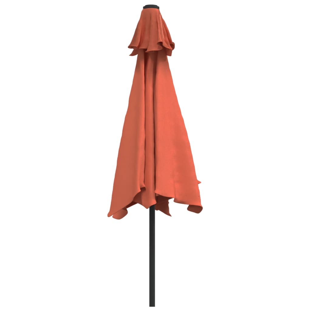 Guarda-sol de jardim c/ luzes LED e poste aço 300 cm terracota