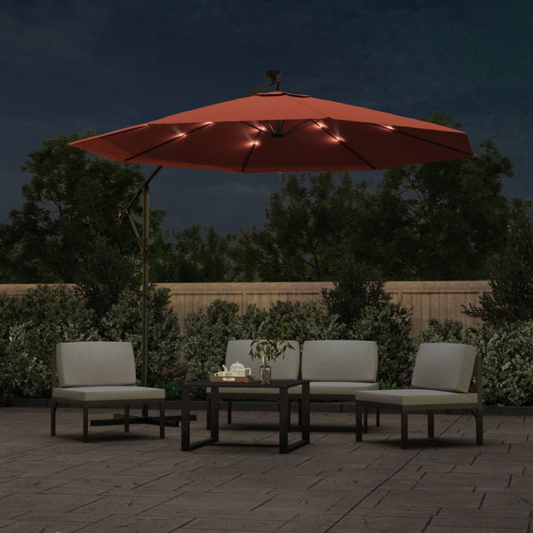 Guarda-sol cantilever de jardim luzes LED/poste aço terracotta