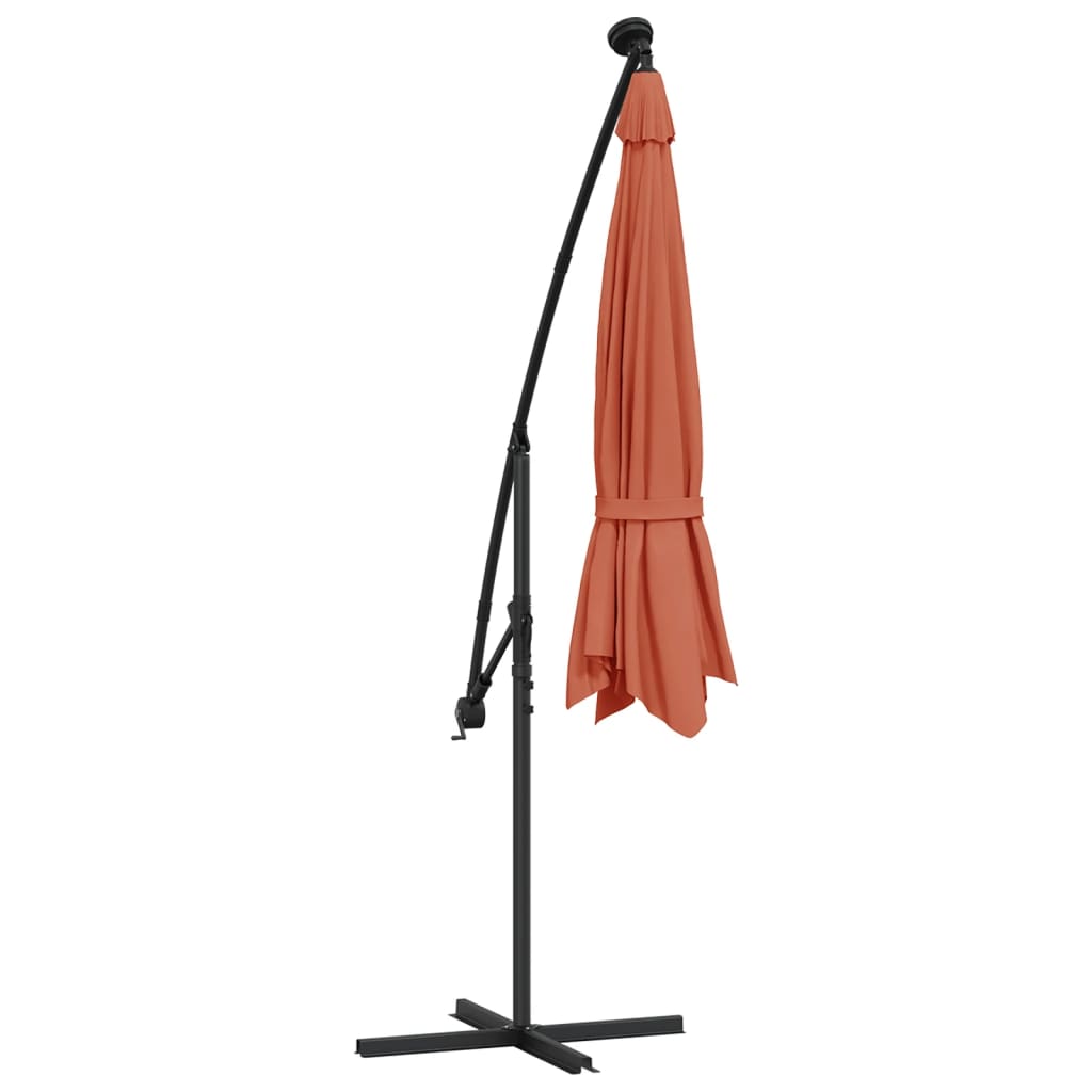 Guarda-sol cantilever de jardim luzes LED/poste aço terracotta