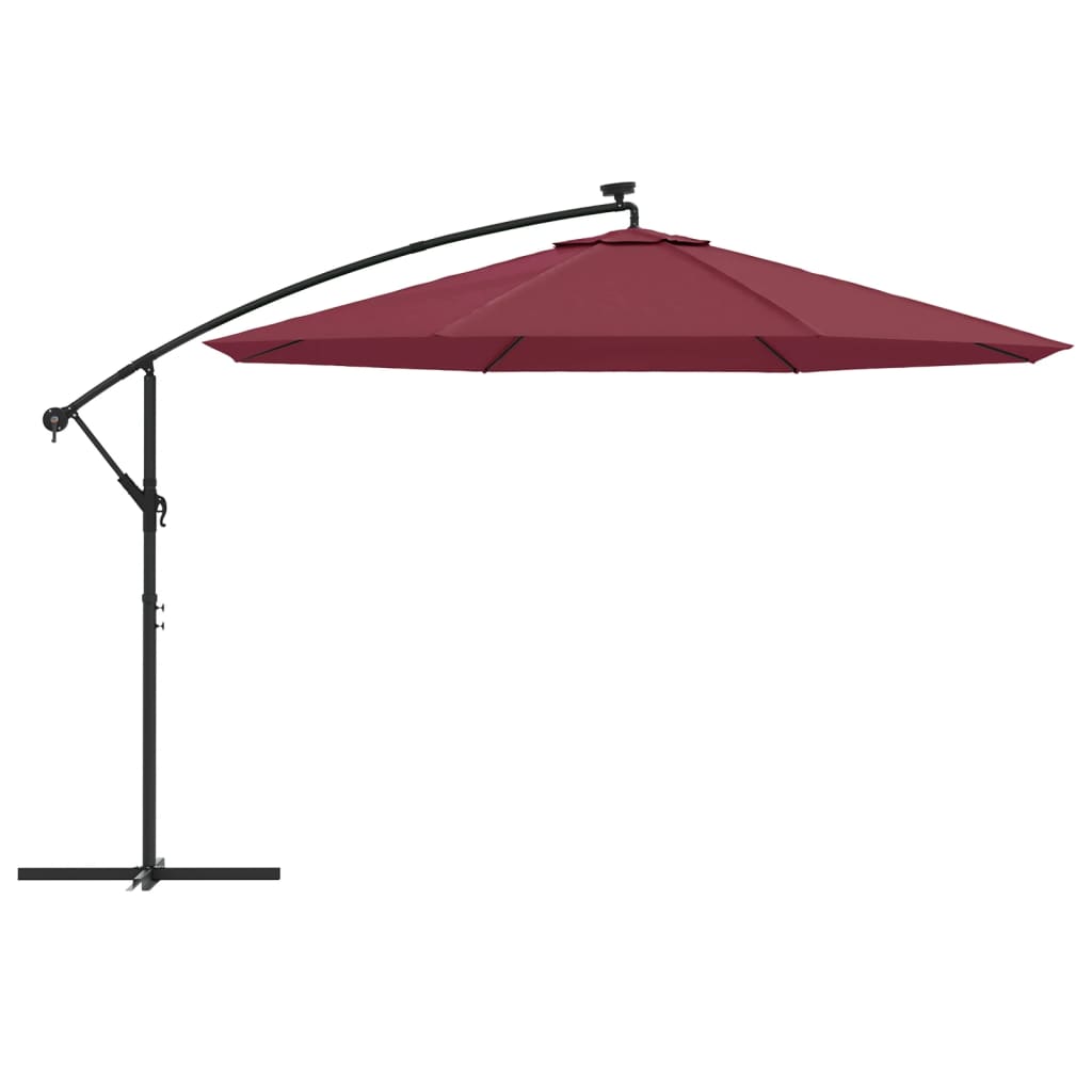 Guarda-sol de jardim cantilever com luzes LED 350 cm bordô