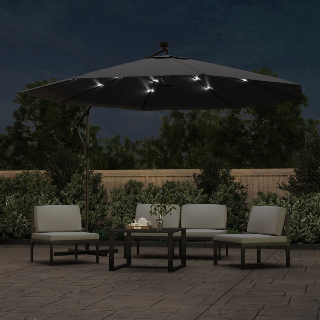 Guarda-sol de jardim cantilever com luzes LED 350 cm preto