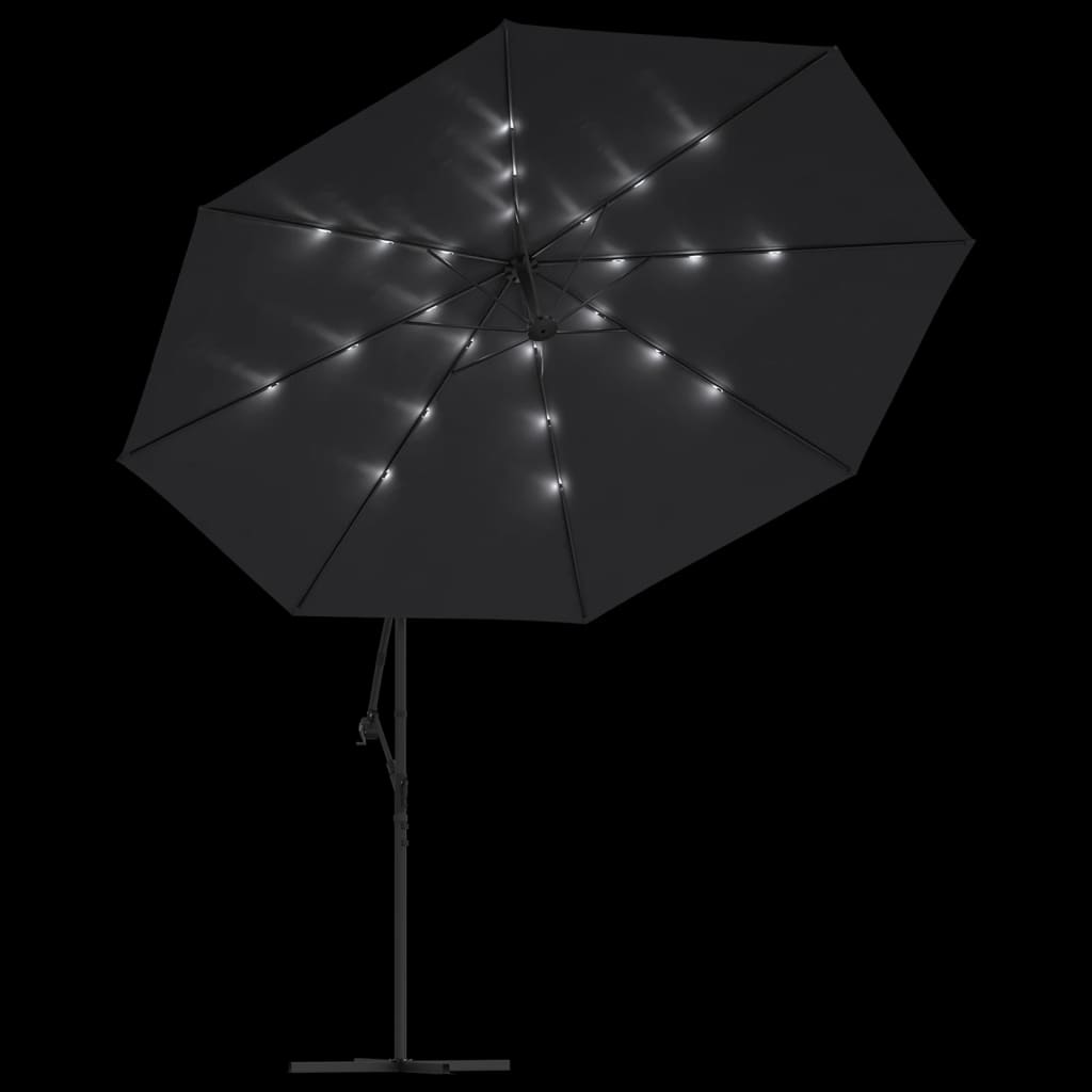 Guarda-sol de jardim cantilever com luzes LED 350 cm preto