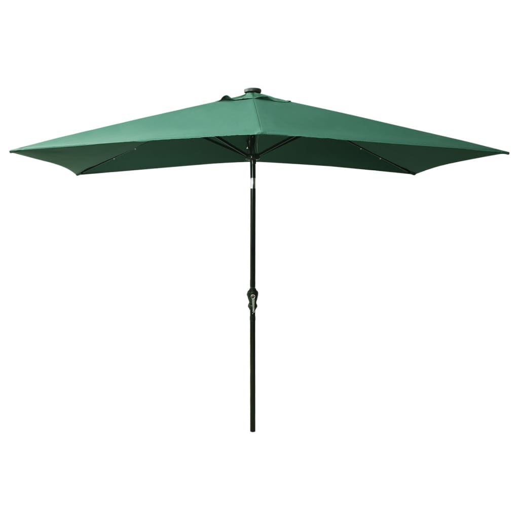 Guarda-sol de jardim com luzes LED e poste de aço 2x3 m verde