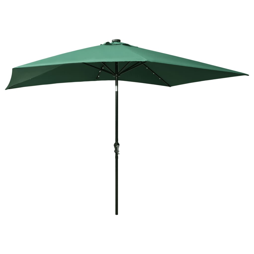 Guarda-sol de jardim com luzes LED e poste de aço 2x3 m verde