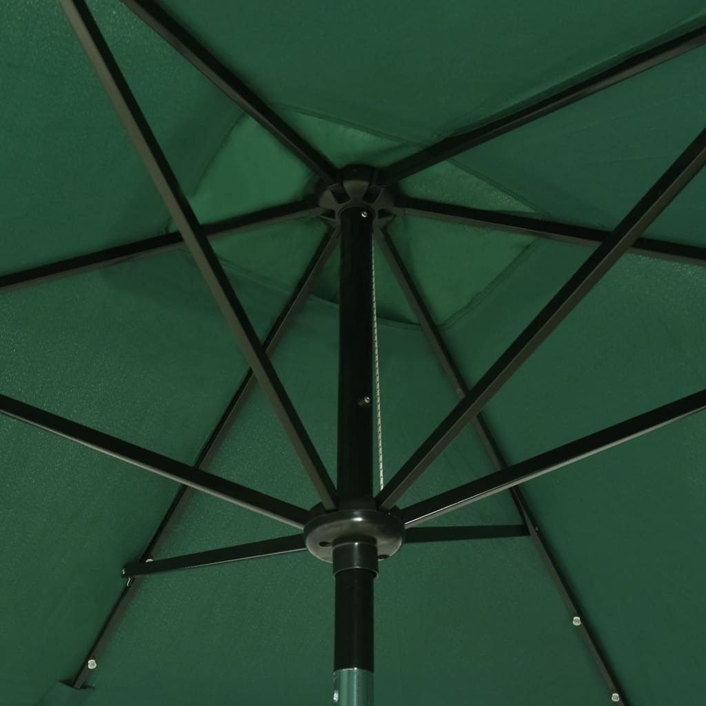 Guarda-sol de jardim com luzes LED e poste de aço 2x3 m verde