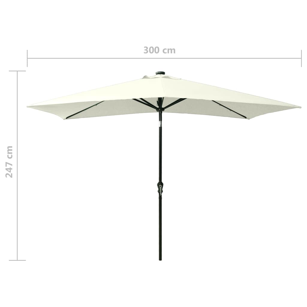 Guarda-sol de jardim com luzes LED e poste de aço 2x3 m areia