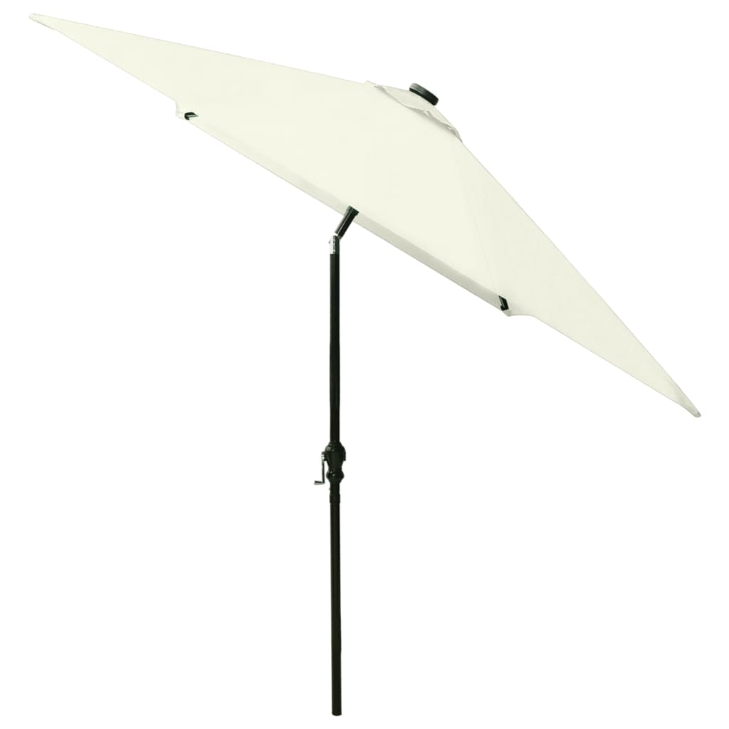 Guarda-sol de jardim com luzes LED e poste de aço 2x3 m areia