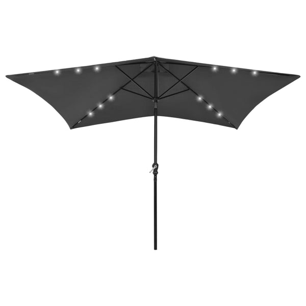 Guarda-sol de jardim c/ luzes LED/poste de aço 2x3 m antracite
