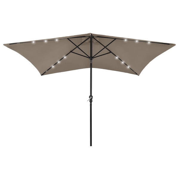 Guarda-sol de jardim c/ LED/poste de aço 2x3m cinza-acastanhado