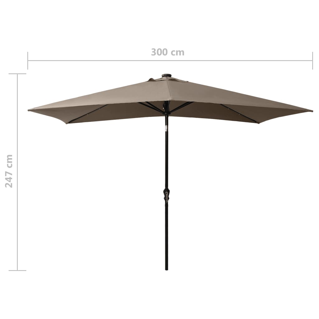Guarda-sol de jardim c/ LED/poste de aço 2x3m cinza-acastanhado