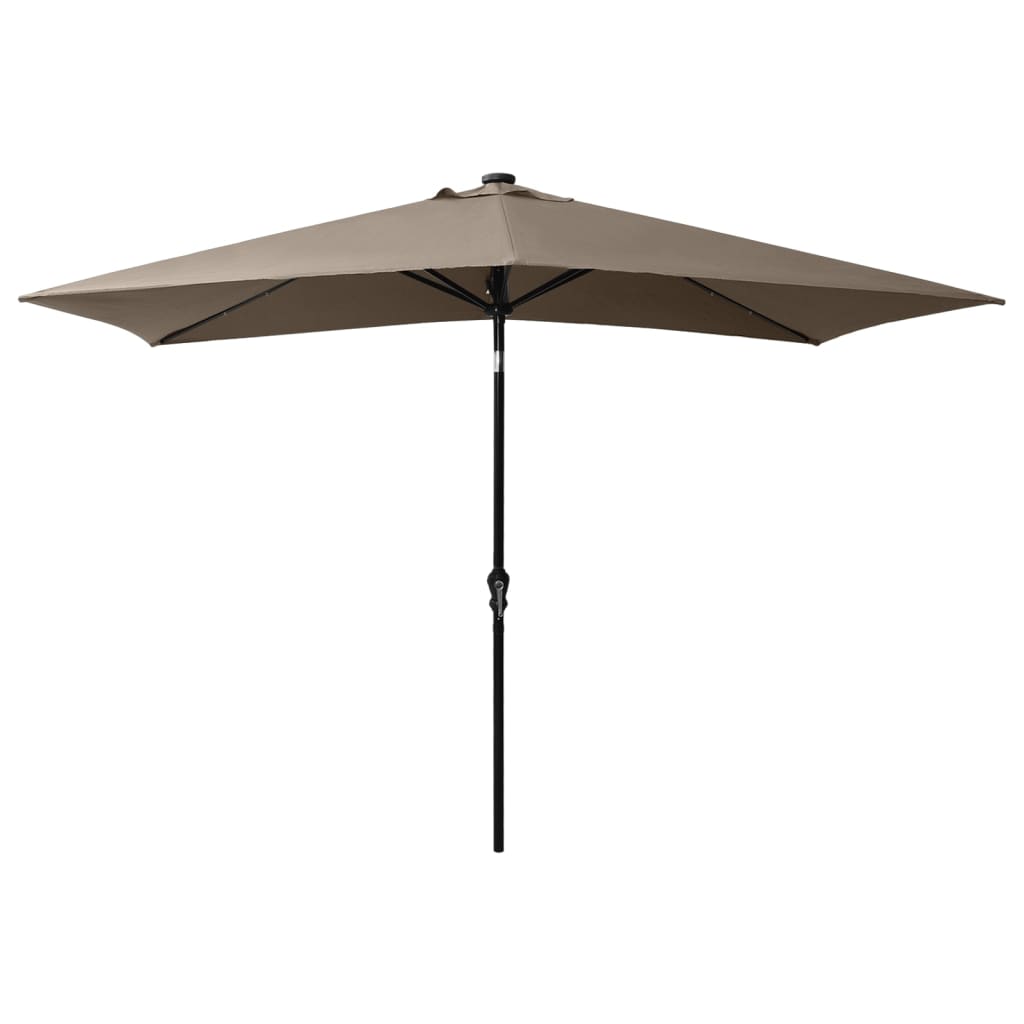 Guarda-sol de jardim c/ LED/poste de aço 2x3m cinza-acastanhado