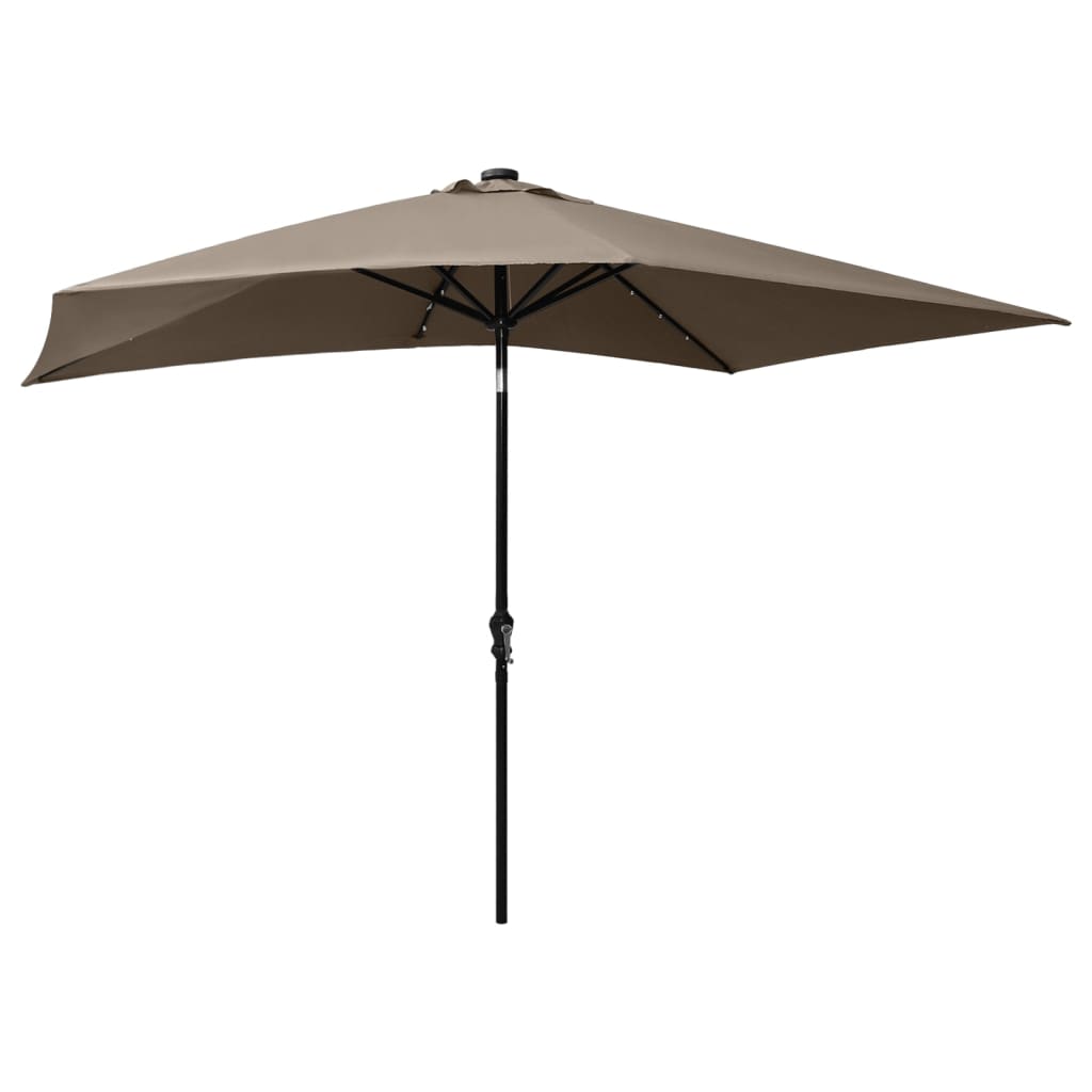 Guarda-sol de jardim c/ LED/poste de aço 2x3m cinza-acastanhado