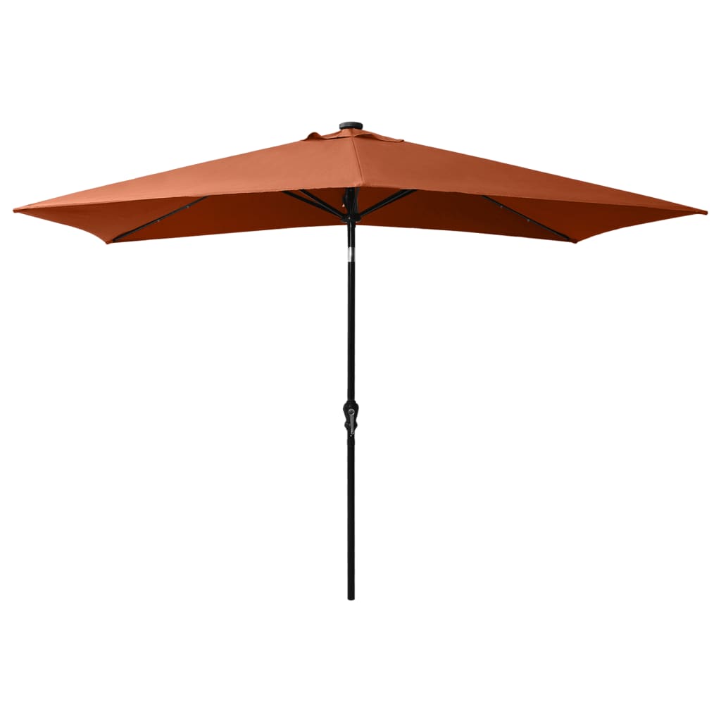 Guarda-sol de jardim c/ luzes LED e poste de aço 2x3m terracota