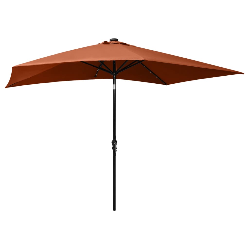 Guarda-sol de jardim c/ luzes LED e poste de aço 2x3m terracota