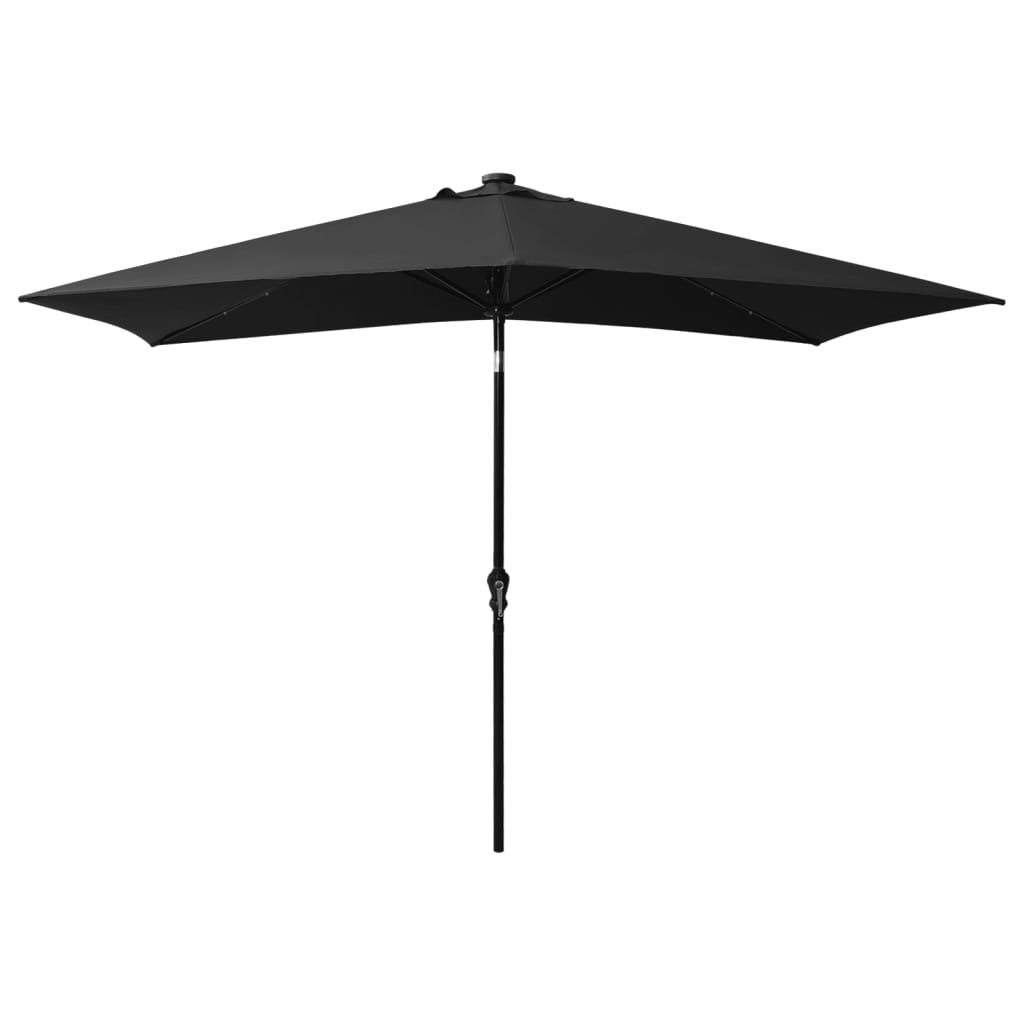 Guarda-sol de jardim com luzes LED e poste de aço 2x3 m preto