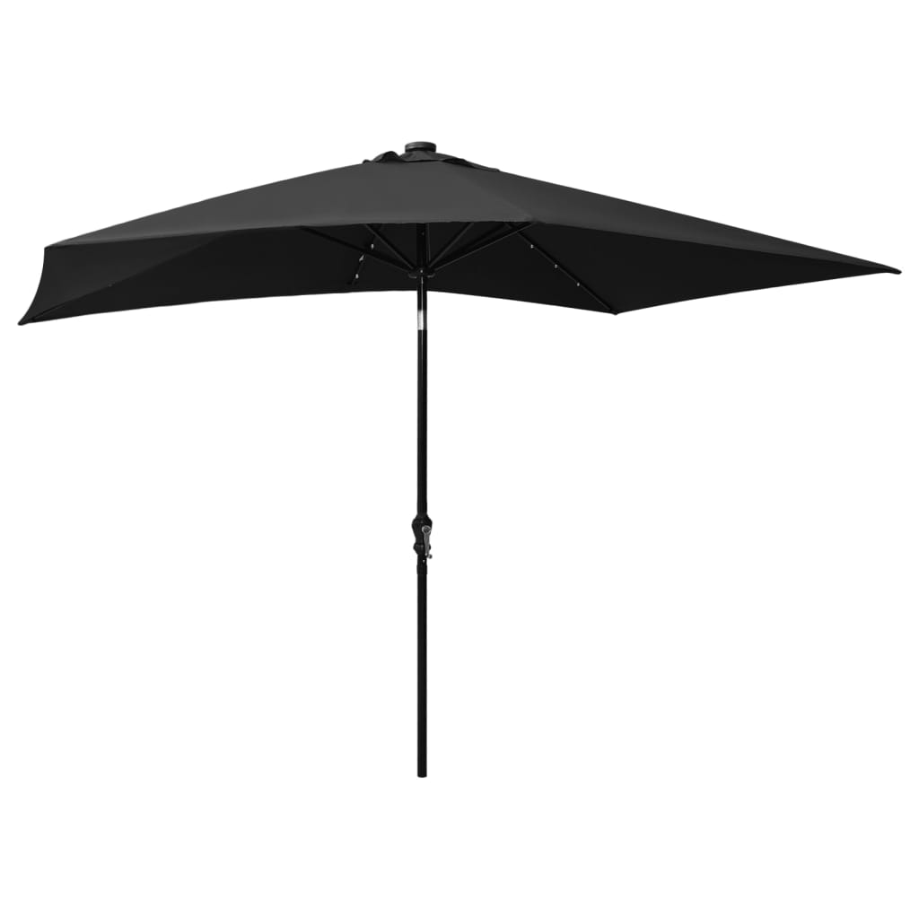 Guarda-sol de jardim com luzes LED e poste de aço 2x3 m preto