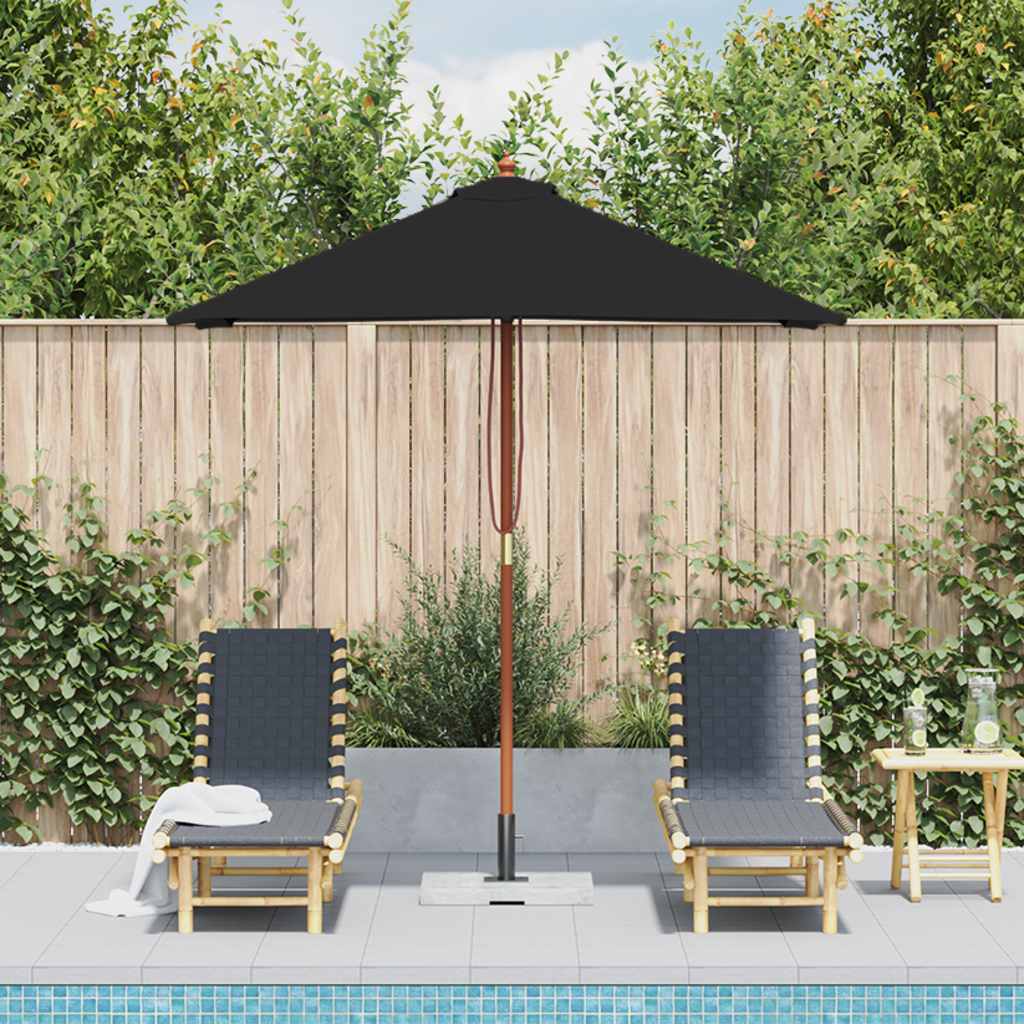 Guarda-sol de jardim com poste de madeira 150x200 cm preto