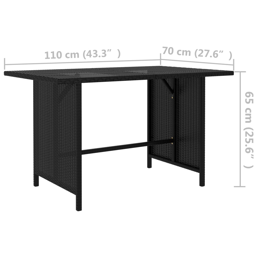 Mesa de jantar para jardim 110x70x65 cm vime PE preto
