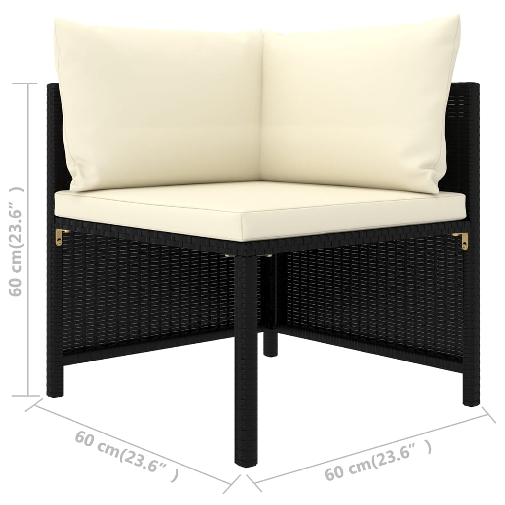5 pcs conjunto sofás de jardim com almofadões vime PE preto