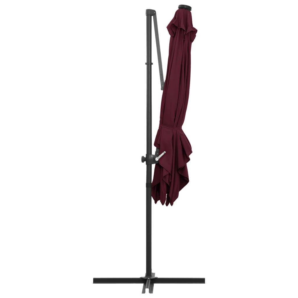 Guarda-sol de jardim cantilever c/ luzes LED 250x250 cm bordô