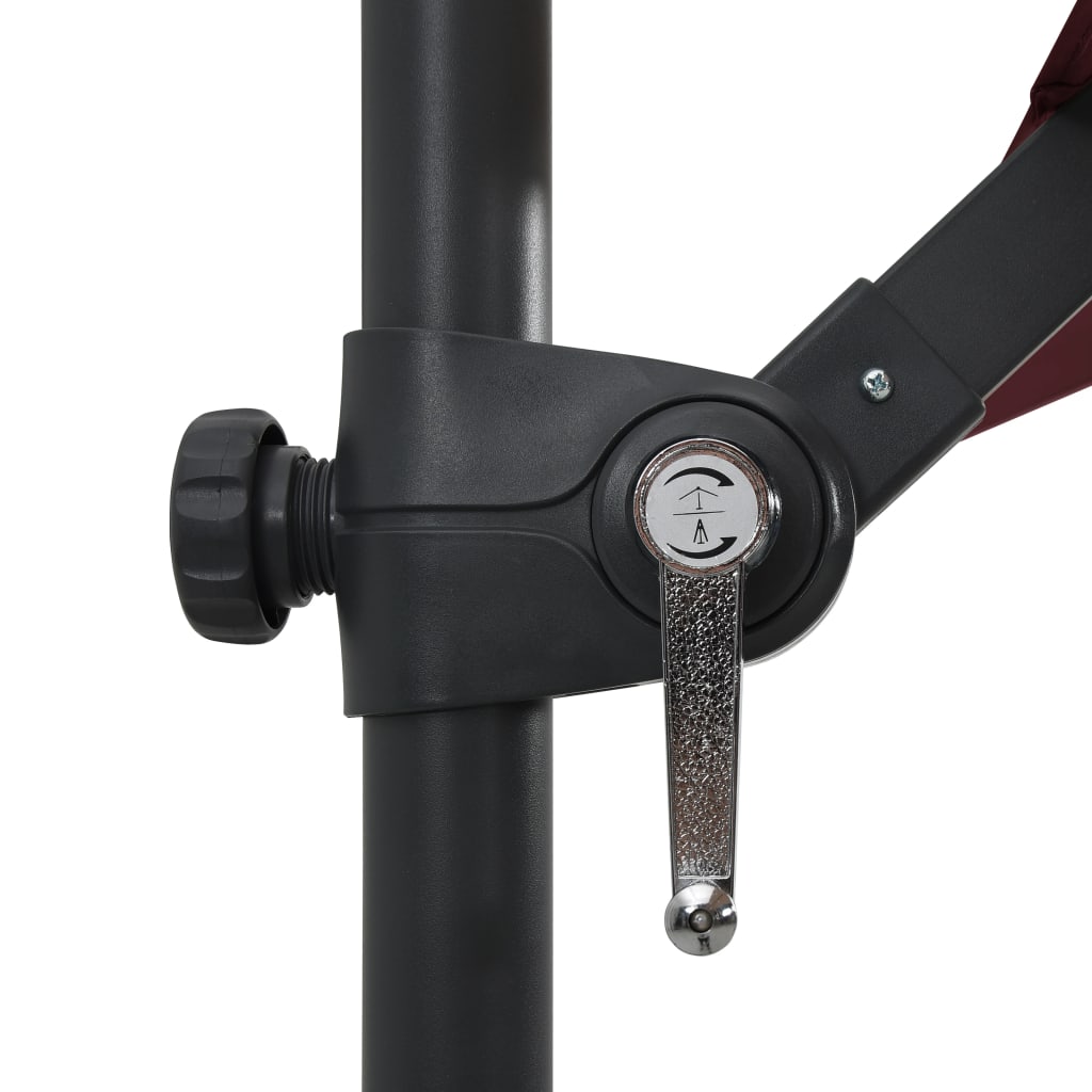 Guarda-sol de jardim cantilever c/ luzes LED 250x250 cm bordô