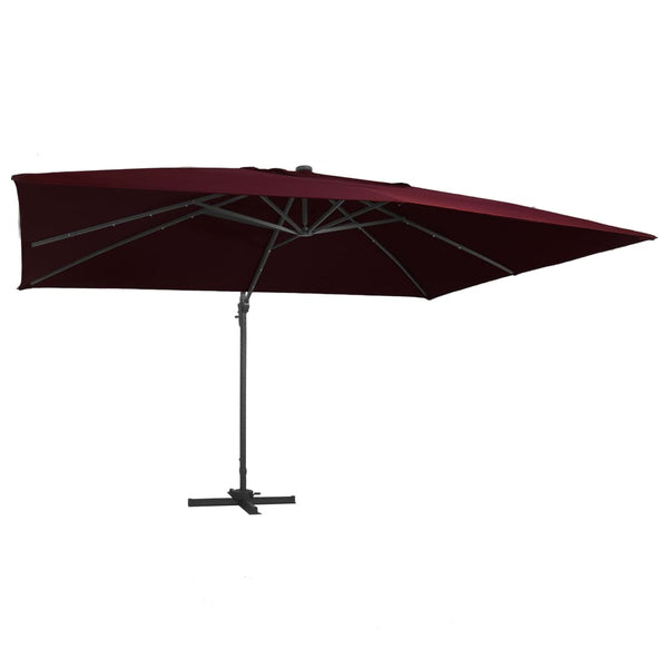 Guarda-sol de jardim cantilever c/ luzes LED 400x300 cm bordô