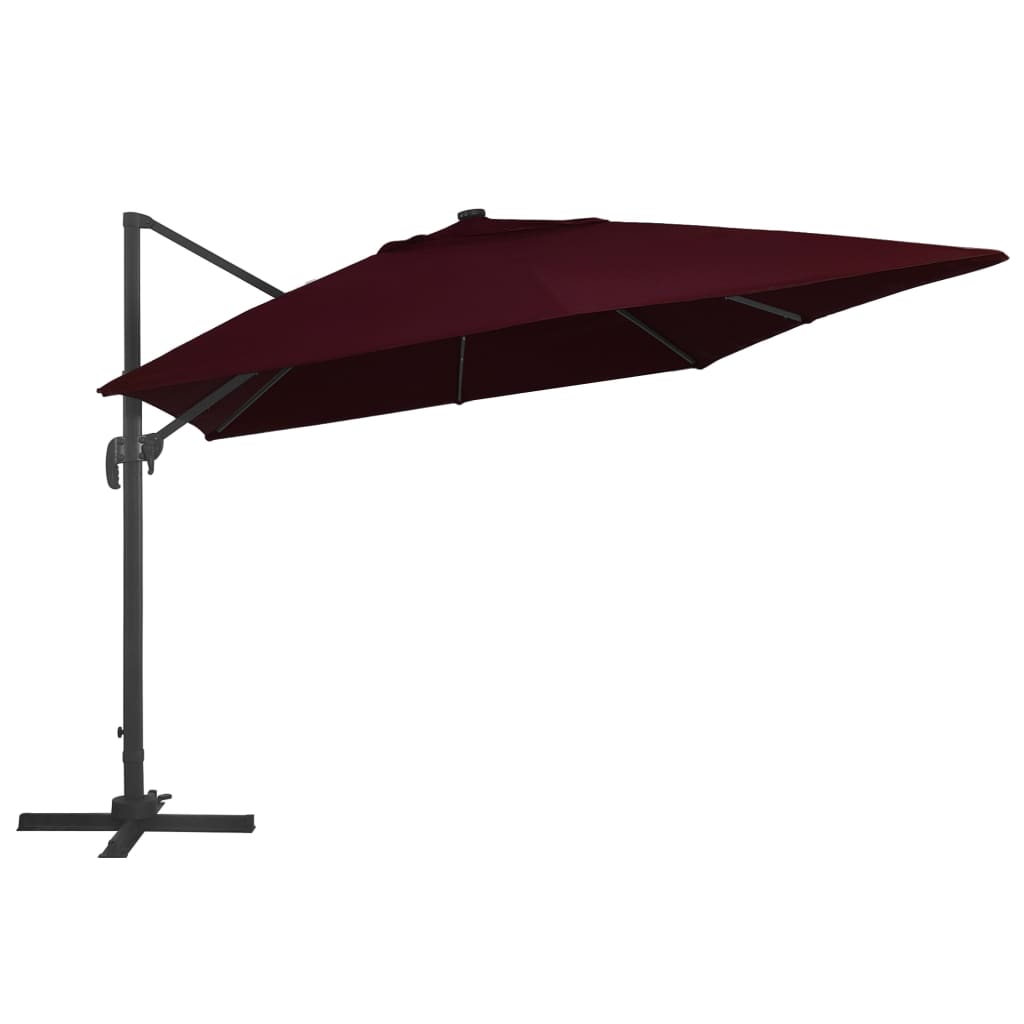 Guarda-sol de jardim cantilever c/ luzes LED 400x300 cm bordô