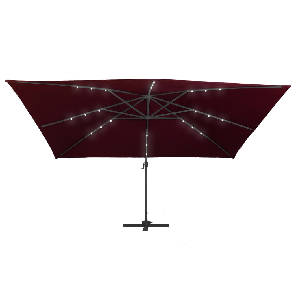 Guarda-sol de jardim cantilever c/ luzes LED 400x300 cm bordô