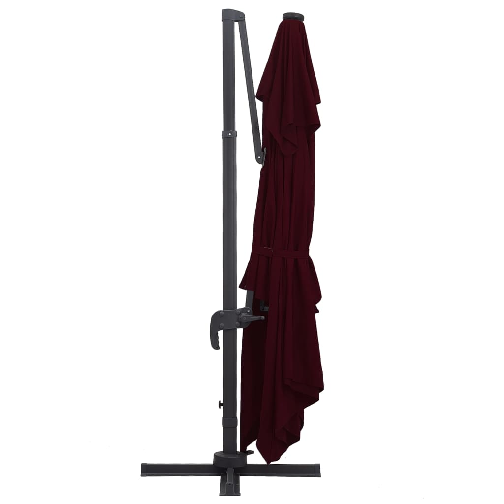 Guarda-sol de jardim cantilever c/ luzes LED 400x300 cm bordô
