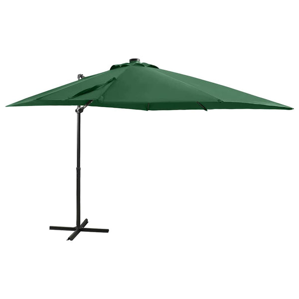 Guarda-sol jardim cantilever c/ poste e luzes LED 250 cm verde