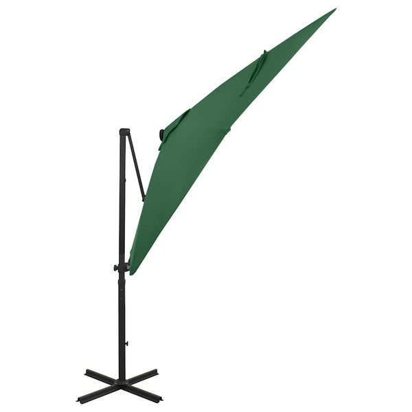 Guarda-sol jardim cantilever c/ poste e luzes LED 250 cm verde