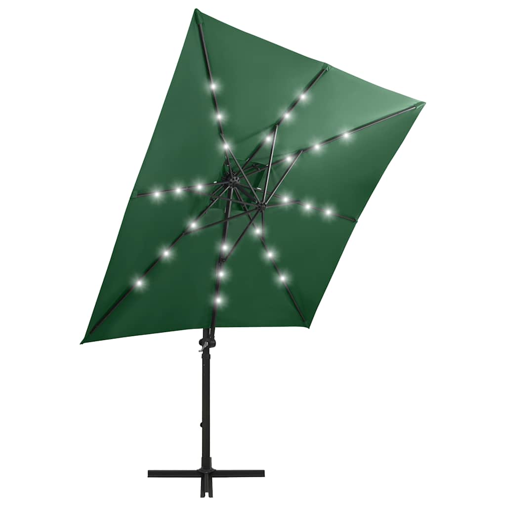 Guarda-sol jardim cantilever c/ poste e luzes LED 250 cm verde