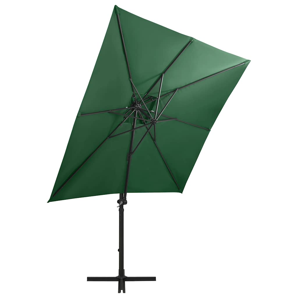 Guarda-sol jardim cantilever c/ poste e luzes LED 250 cm verde