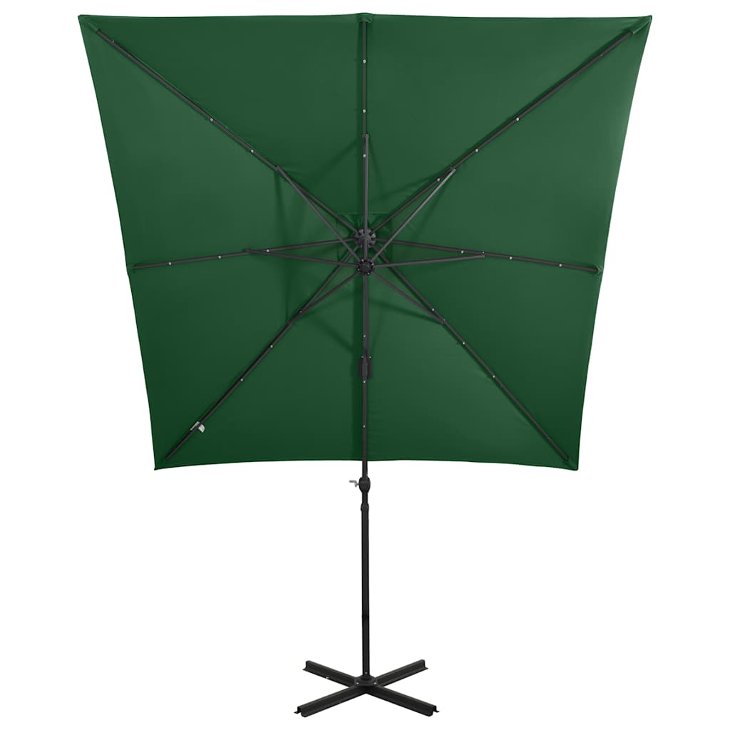 Guarda-sol jardim cantilever c/ poste e luzes LED 250 cm verde