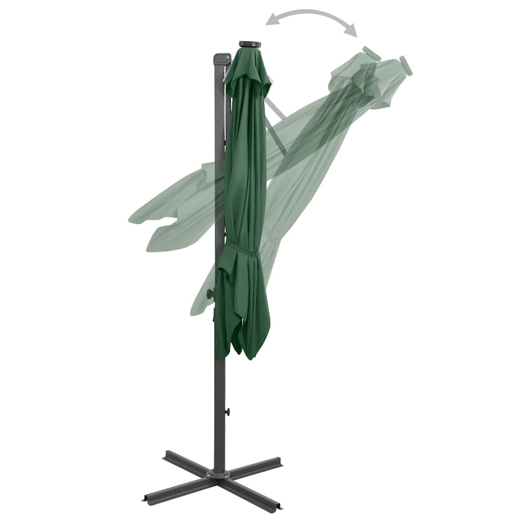 Guarda-sol jardim cantilever c/ poste e luzes LED 250 cm verde