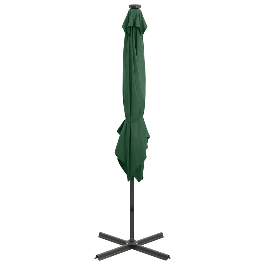 Guarda-sol jardim cantilever c/ poste e luzes LED 250 cm verde