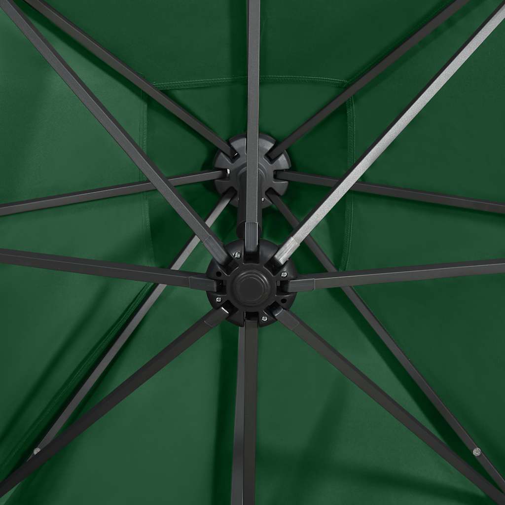 Guarda-sol jardim cantilever c/ poste e luzes LED 250 cm verde