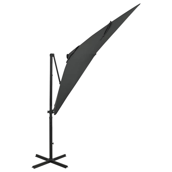 Guarda-sol jardim cantilever c/ poste/luzes LED 250cm antracite