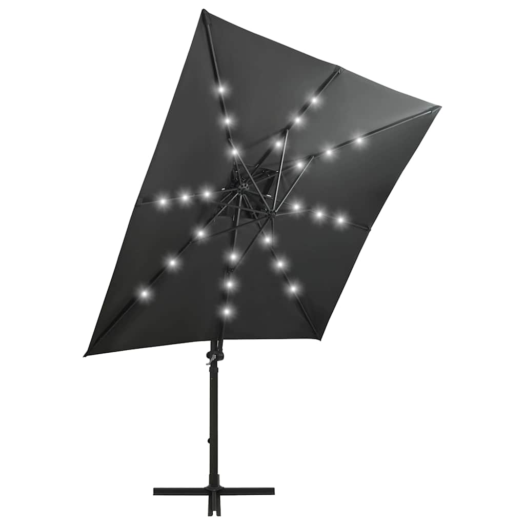 Guarda-sol jardim cantilever c/ poste/luzes LED 250cm antracite